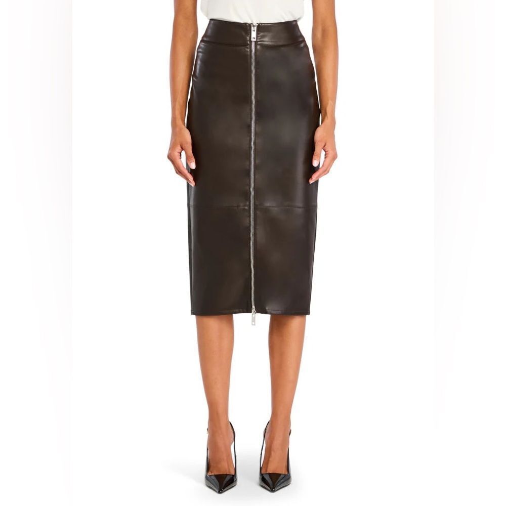 SER.O.YA Millicent Faux leather high rise midi skirt black size small NWT